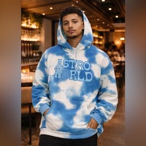 Travis Scott Astroworld Tour Concert Hoodie Blue White Tie Dye (M)